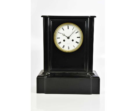 A 19th century French slate mantel clock, the enamel dial set with Roman numerals, signed 'Courte Cuisse Lille', height 38cm,