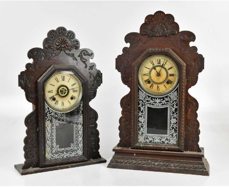 Two American 'Gingerbread' mantel clocks, the larger example by Ansonia Clock Company, New York, height 59cm (2).