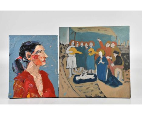 † PAUL RICHARDS (born 1949); oil on canvas, portrait of a female, signed and dated 2008 verso, 35 x 27cm, with a further oil 