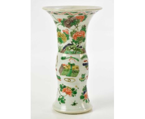A Chinese porcelain Kangxi style Famille Verte gu vase, probably 19th century, height 19.5cm.Condition Report: Fine hairline 