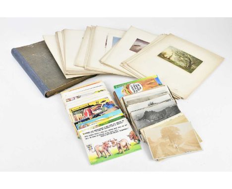 A collection of vintage postcards, including geographic locations and Bamforth examples, also some mounted examples (qty).