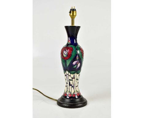 MOORCROFT; a large pottery table lamp in the 'Tribute to Charles Rennie Mackintosh' pattern, height including fitting 40cm, w
