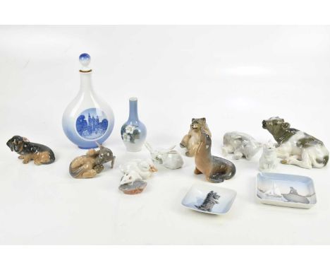 ROYAL COPENHAGEN; a collection of ceramics and ceramic figures including a calf, length 16cm, a seal, a polar bear, also a Ro