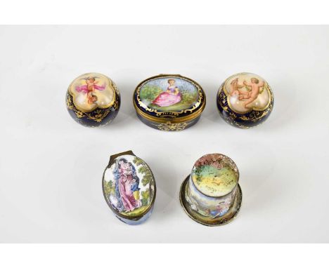 A 19th century Continental enamel and white metal paperweight, decorated with classical scenes in landscape, height 4cm, a 19