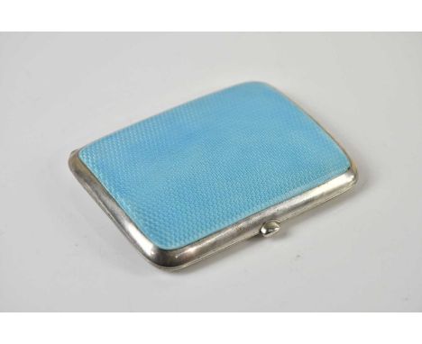 DEAKIN &amp; FRANCIS; a George V hallmarked silver and blue guilloché enamel cigarette case of curved form, Birmingham 1920, 