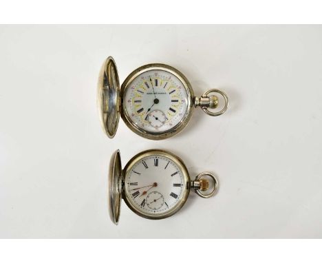 ELGIN NATIONAL WATCH COMPANY; a crown wind full hunter pocket watch, the outer case with chased decoration, the coloured enam