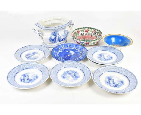 A mixed collection of ceramics comprising six blue and white transfer Barker &amp; Till plates, a Noritake blue ground bowl, 