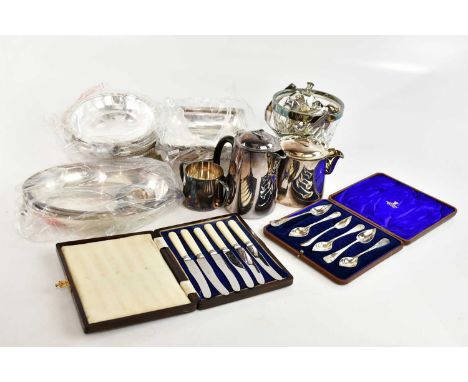 A collection of assorted silver plate including a cased set of grapefruit spoons, a James Deakin &amp; Sons contemporary tea 