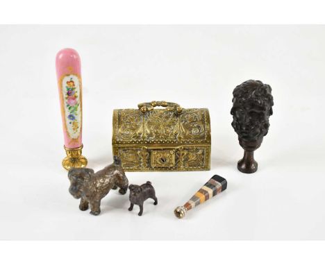 A brass cased casket enclosing a gilt bronze and black glass seal, the casket inscribed 'C. F. Schmedding Augsburg', a bronze