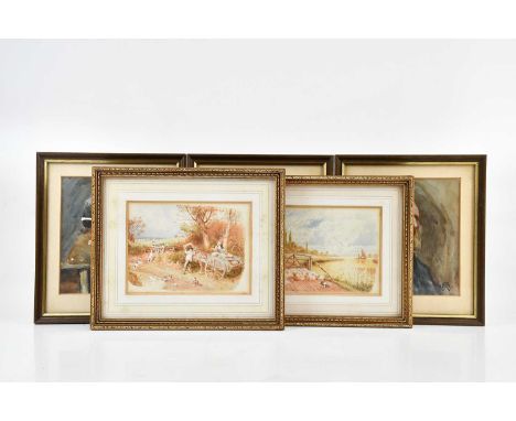 F W; three watercolours, portrait studies of two men and one women, indistinctly signed lower right, 14 x 12cm, together with