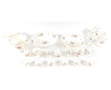 A group of Minton porcelain decorated in the Marlow pattern, including a pair of jardinieres, pair of vases and covers, trink
