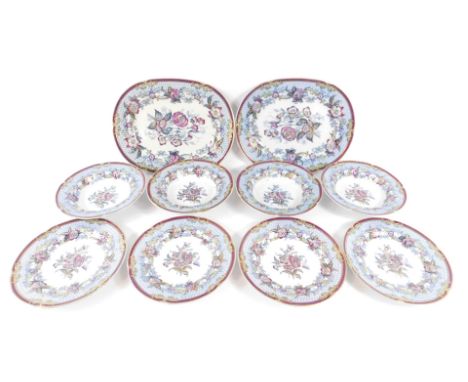 A William Brownfield late 19thC pottery part dinner service decorated in the Clarendon pattern, comprising a pair of meat pla