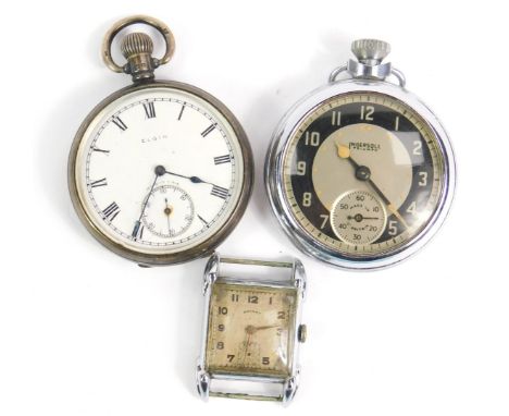 A George V silver gentleman's pocket watch, open faced, keyless wind, white enamel dial bearing Roman numerals, subsidiary se