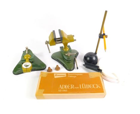 A Proxxon modeller's vice, a box of Graupner fittings, and sundry further tools. (qty)