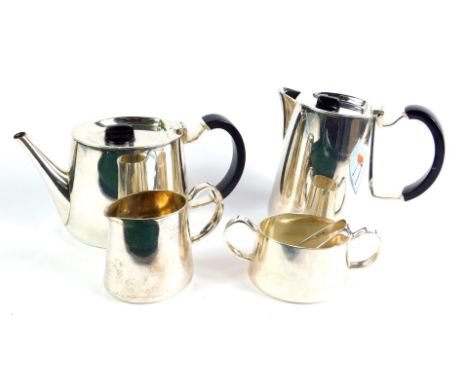 A Walker &amp; Hall David Mellor design four piece tea service in the Pride pattern, comprising teapot, hot water jug, cream 