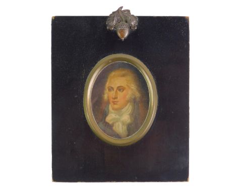 Henry ***don. Miniature portrait of an eighteen century gentleman, signed indistinctly, 5.5cm x 4.5cm.