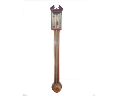 A Georgian mahogany and satinwood cross banded stick barometer by Gugeriol &amp; Co Boston, 95cm H.