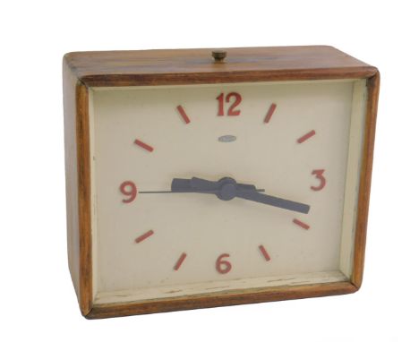 A Metamec 1930's wooden cased railway signal box clock, of rectangular form with a white painted dial bearing Arabic numerals