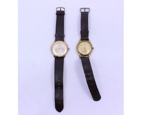 A gents vintage gold plated Breitling wristwatch, comprising a round signed silvered dial with applied gilt baton markers, ca
