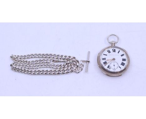 An late 19th century silver cased open faced pocket watch, white enamel dial wit numeral markers, subsidiary at 6, case appro