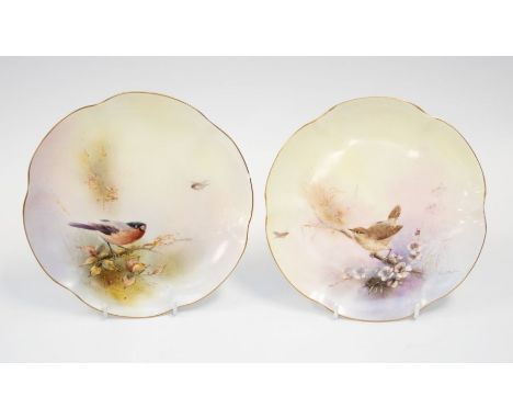 Royal Worcester two signed plates decorated with birds by the artist James Stinton (one is AF)