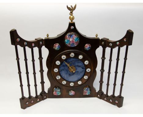 Art Deco style pottery mantel or table clock, with very unusual and brightly decorated designs of colour, with 8 day single t