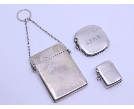 A group of silver to include:1. George V plain cigarette case with initials, on suspension chain and ring, hallmarked WHS., B