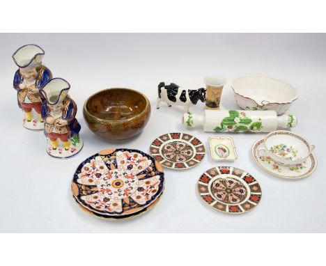 A collection of mixed ceramics including Royal Crown Derby Imari, Royal Doulton Autumn Leaves, bowl, Beswick and Coalport etc