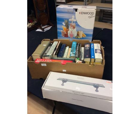 A collection of 20th Century books and autobiographies along with Kenwood Chef and a bathroom shelf