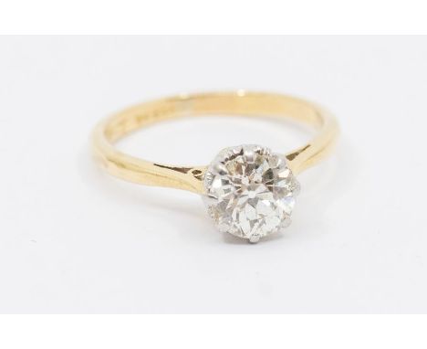 A diamond and 18ct gold solitaire ring, comprising an old cut diamond weighing approx 1.0 carat, assessed clarity I1, assesse