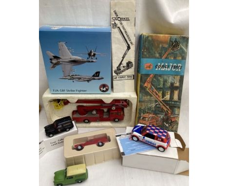 Diecast: Corgi Simon Snorkel Fire Engine, original box with instructions. Corgi Club models to include Austin A35, Mini, etc.