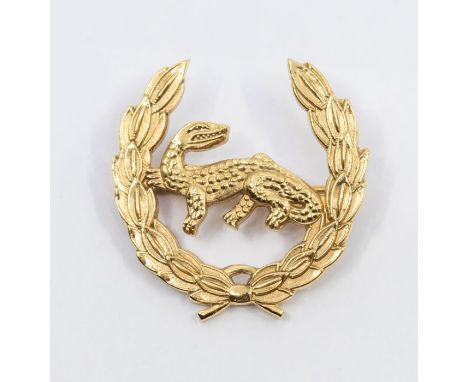 Limited edition of 17/40, 9ct gold insignia brooch for Worshipful Company of Firefighters, featuring a salamander within a la