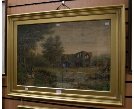 R F McIntyre, a pair of lithographs depicting Furness Abbey, Lancashire and Kirkstall Abbey, Yorkshire, 49 x 73cm, both frame