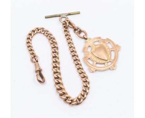 A 9ct rose gold graduated Albert chain, with swivel clasp, width approx 7mm,  length approx 8'', each link stamped 375 9,  su