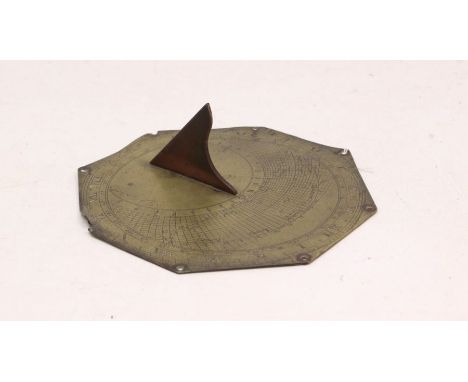 George Cooke Fecit, a19th century brass octagonal sundial, approx 20.5cm wide