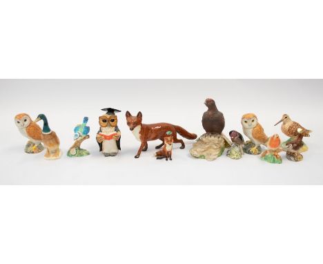 Collection of bird and animal figures including Beswick and other factories