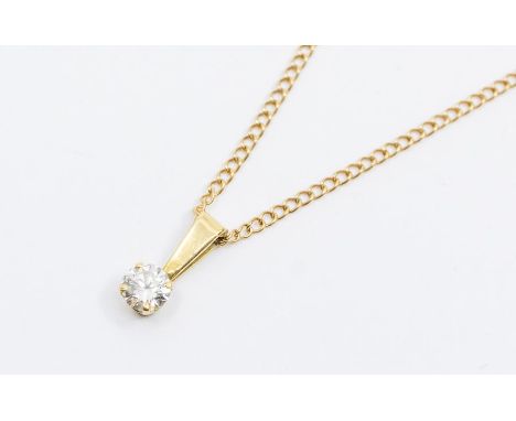 A diamond and gold pendant, comprising a round brilliant cut diamond weighing approx 0.40ct, claw set with large bale, unmark
