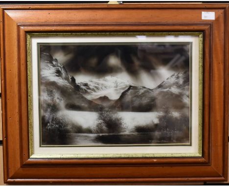 M W Crawshaw (British b.1947) original candle smoke painting of Yr Wydffa, signed l r and verso, 20 x 30cm&nbsp;
