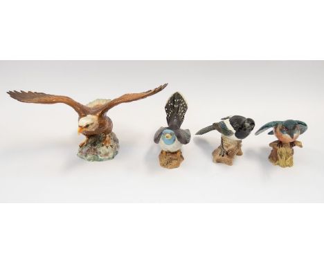 Four John Beswick figures of birds including an eagle, kingfisher, magpie and a pigeon