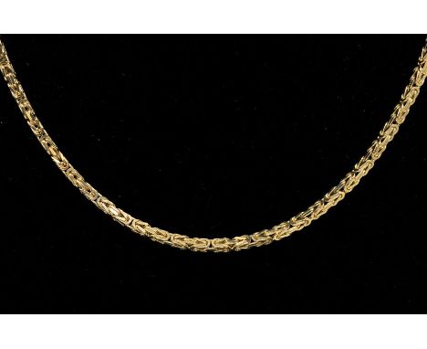 A 9ct gold Byzantine link chain, width approx 3mm, length approx 24'' weight approx 30gms Further details: good all links int