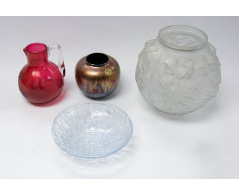 A small collection of Glassware to include: A large Stella of France 1930s moulded frosted glass vase, approx. 19cm x 18cm. W