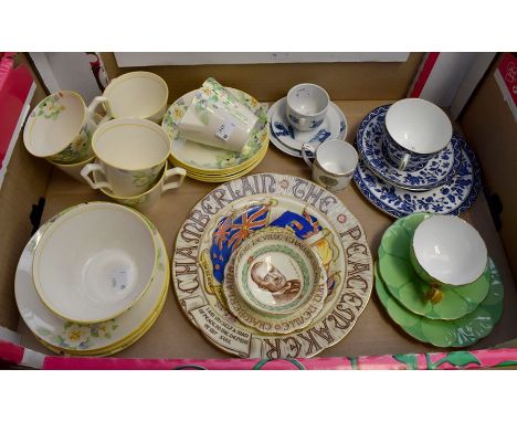 A collection of ceramics to include: Doulton Burslem "Clifton" trio; Copeland Spode blue and white transfer printed with bird