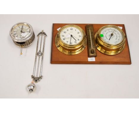 Reproduction ship's clock and barometer, along with reproduction resin figure clock