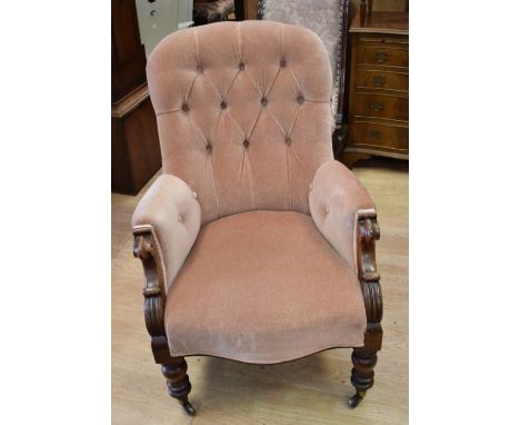 19th century mahogany button-back lady's armchair