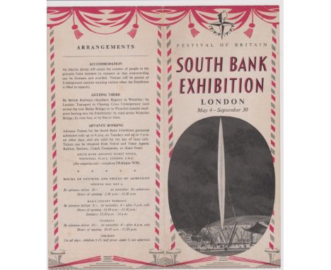 1951 Festival of Britain - Festival of Britain South Bank Exhibition leaflet with a red and black colour scheme and the map w