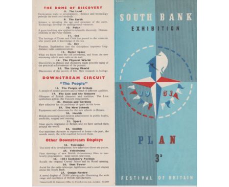 1951 Festival of Britain - South Bank Exhibition Plan with blue cover, an excellent leaflet printed by HMSO by Fosh &amp; Cro