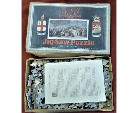 Jigsaw Puzzle by Chad Valley depicting the Great Western Railway Co. Box is a little grubby, it shows the Railway Station at 