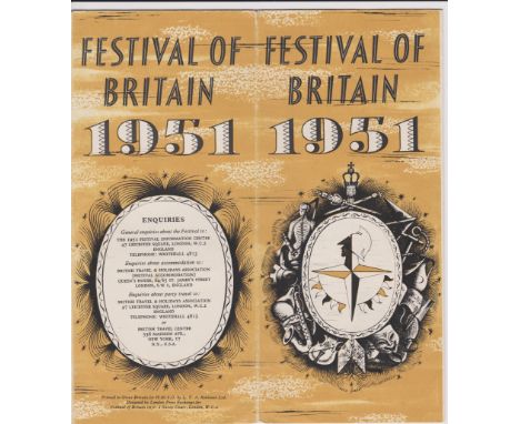 1951 Festival of Britain Souvenir leaflet with a yellow designed cover, printed for HMSO by L.T.A. Robinson Ltd. 