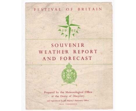 1951 Festival of Britain - Souvenir Weather Report and Forecast leaflet prepared by the Meteorological Office at the Dome of 