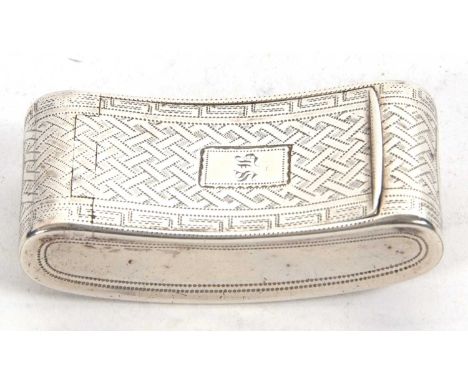 George III curved silver pocket snuff box, chased and engraved all over with initialled cartouche to the hinged lid, gilt int